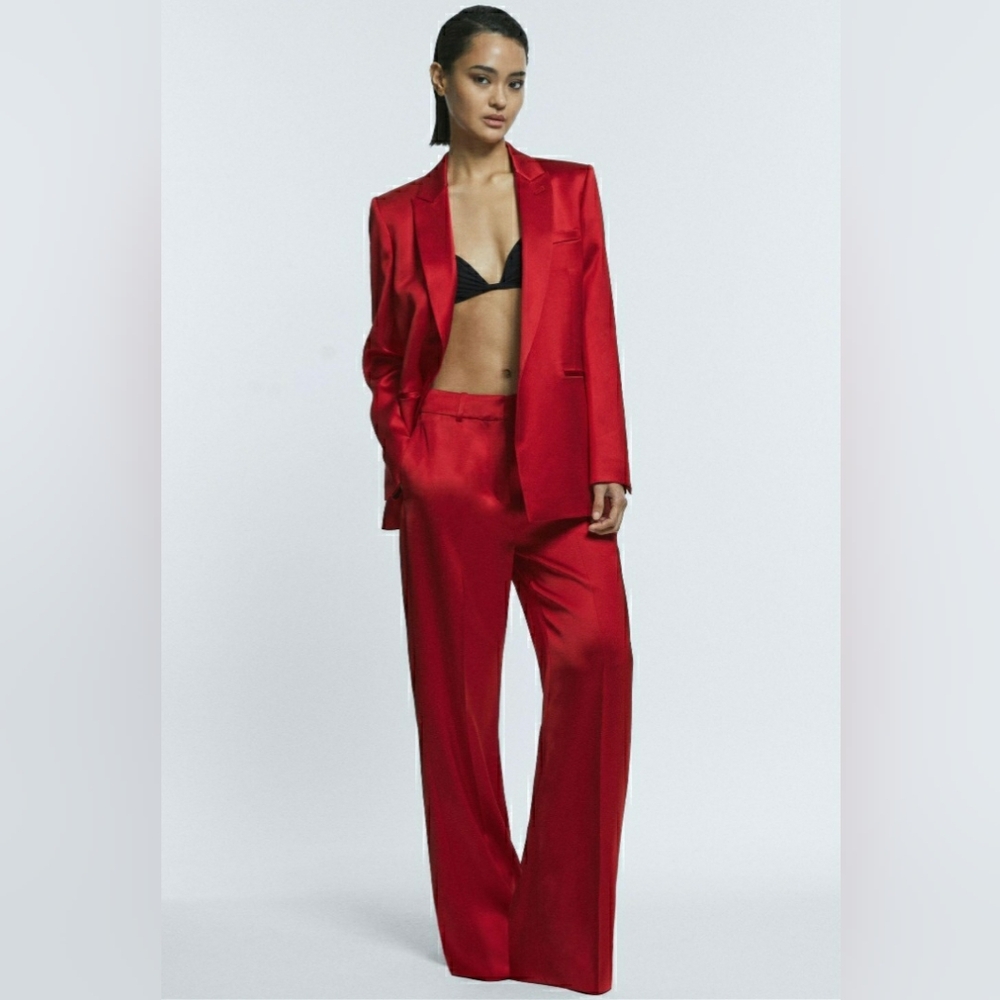 🆕️ A New Day NWT 26 Red High-Rise Wide Leg Satin Pants Party